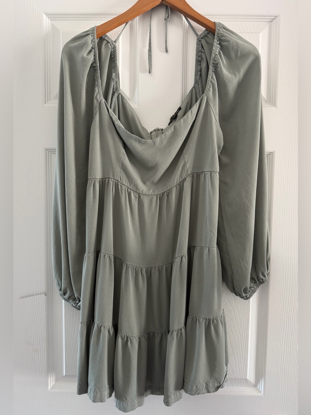 Shinestar Sage Tiered Long-Sleeve Mini Dress